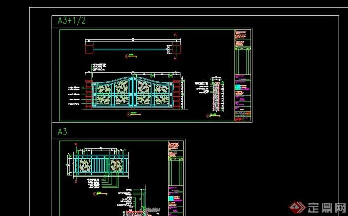 现代风格详细的大门围栏素材设计cad施工图