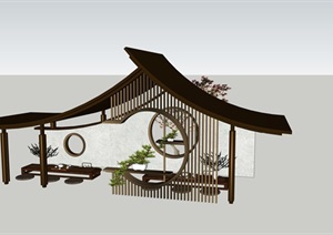 禅意组件中式日式景墙小品茶室休闲亭廊园林景观小品