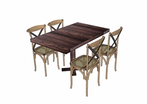 某现代风格详细的餐桌椅家具组合SU(草图大师)模型