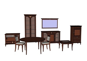 桌椅柜子家具组合SU(草图大师)模型