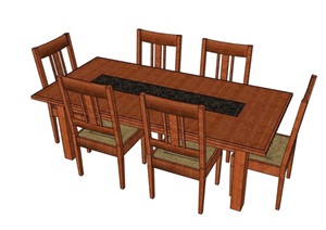 某详细的木质餐桌椅组合SU(草图大师)模型