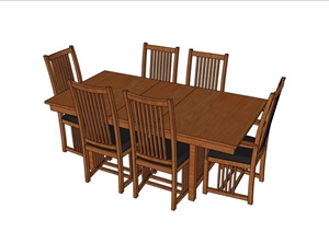 某详细的完整木质餐桌椅组合SU(草图大师)模型