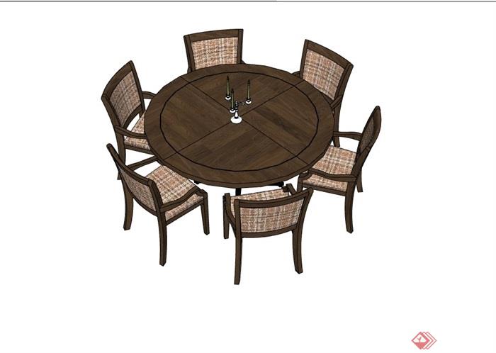 某现代风格圆形餐桌椅组合su模型