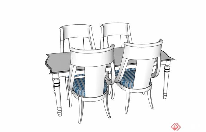 欧式风格详细的餐桌椅组合su模型
