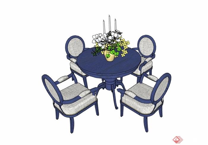 欧式风格详细的完整餐桌椅组合su模型