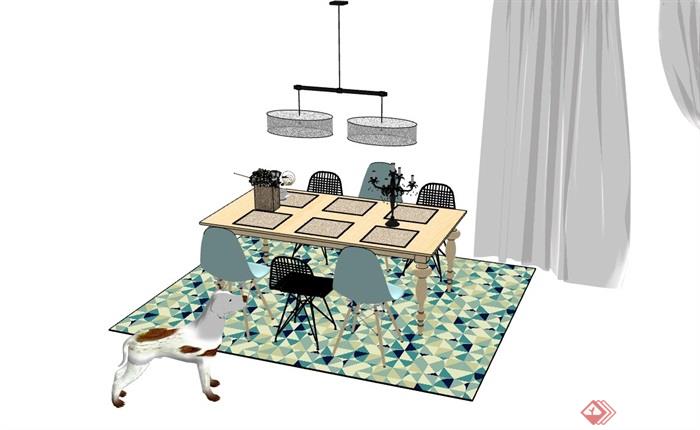 某现代风格详细的餐桌椅素材su模型