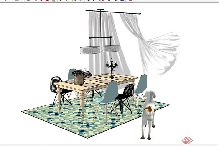 某现代风格详细的餐桌椅素材su模型