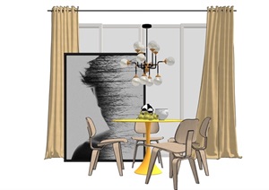 现代整体独特详细餐桌椅素材SU(草图大师)模型