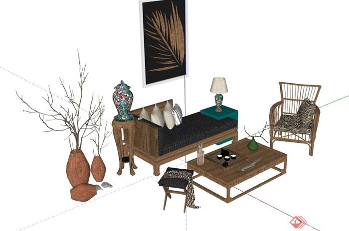 现代整体详细完整的客厅沙发茶几组合su模型