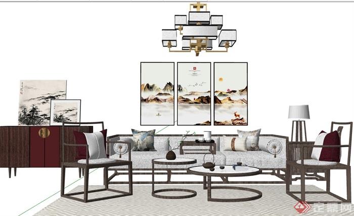 某详细的完整独特客厅沙发茶几组合su模型