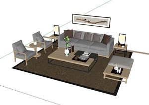 整体现代客厅沙发茶几组合SU(草图大师)模型