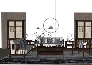 完整的详细独特客厅沙发茶几组合SU(草图大师)模型