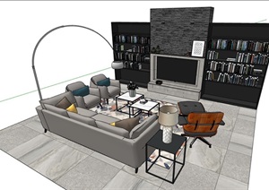 完整的现代客厅沙发茶几组合SU(草图大师)模型