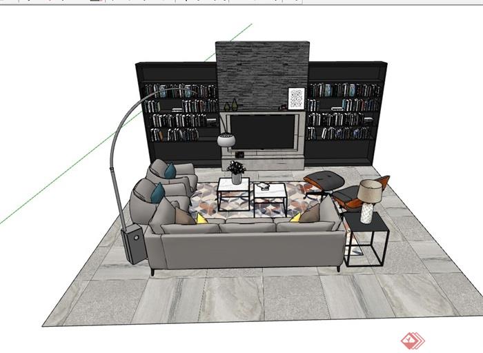 完整的现代客厅沙发茶几组合su模型