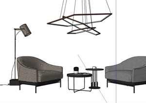 详细的沙发客厅沙发茶几组合SU(草图大师)模型
