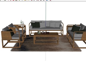 某现代整体完整的客厅沙发茶几组合SU(草图大师)模型