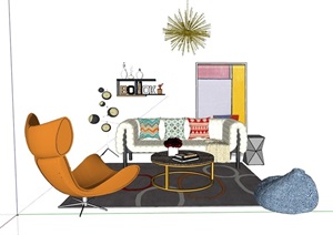 某现代风格完整独特客厅沙发茶几组合SU(草图大师)模型