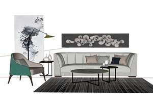 现代风格客厅沙发茶几组合SU(草图大师)模型