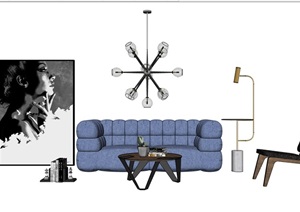 某现代客厅沙发茶几组合SU(草图大师)模型