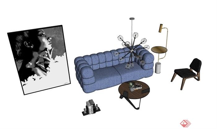 某现代客厅沙发茶几组合su模型
