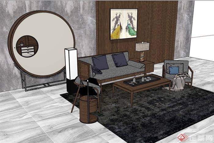 现代整体详细客厅沙发茶几组合su模型