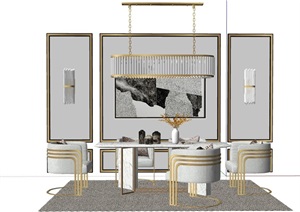 详细的整体独特完整客厅沙发茶几组合SU(草图大师)模型