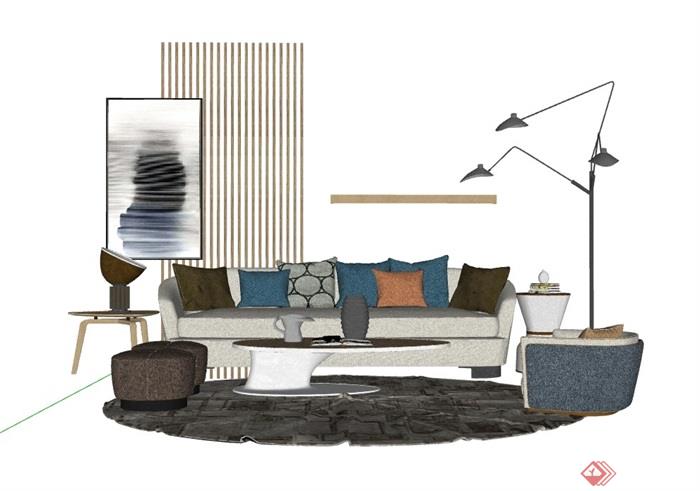 现代整体独特完整客厅沙发茶几组合su模型