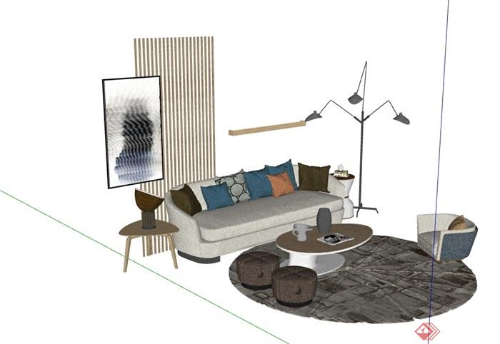 现代整体独特完整客厅沙发茶几组合su模型