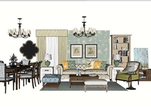 现代整体客厅沙发茶几组合SU(草图大师)模型