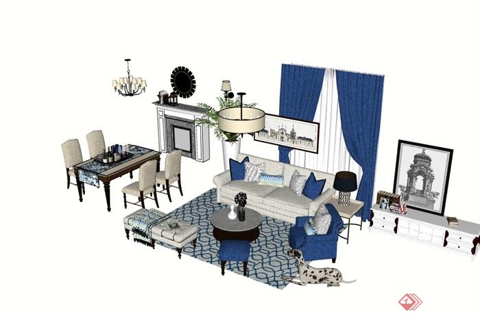 现代风格独特客厅沙发茶几组合su模型