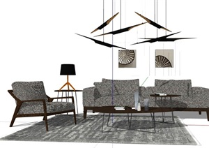 现代独特详细完整客厅沙发茶几组合SU(草图大师)模型