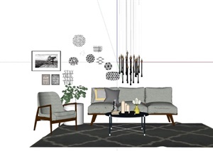 某现代风格完整独特客厅沙发茶几组合SU(草图大师)模型