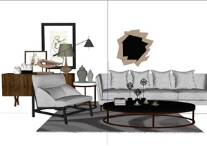 现代整体独特客厅沙发茶几组合SU(草图大师)模型