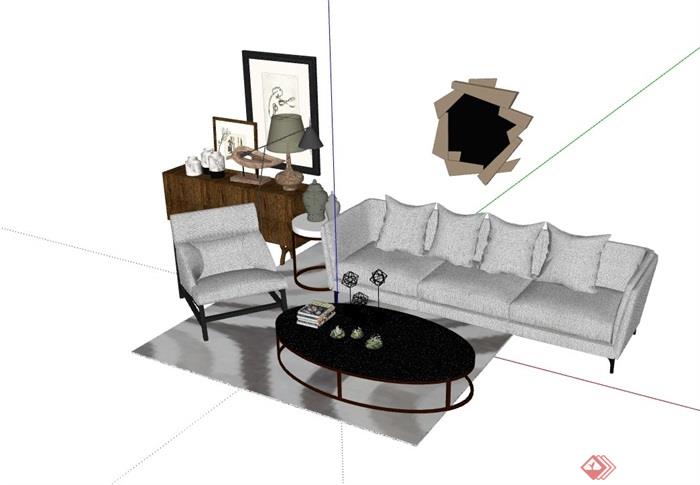 现代整体独特客厅沙发茶几组合su模型
