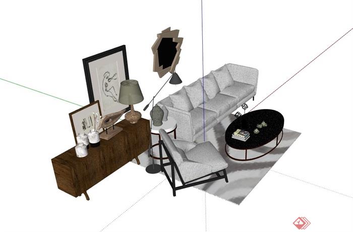 现代整体独特客厅沙发茶几组合su模型