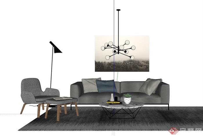 某详细的现代独特客厅沙发茶几组合su模型