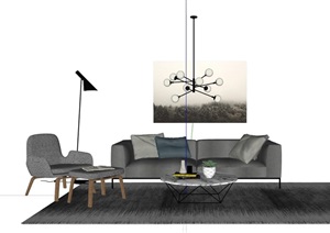 某详细的现代独特客厅沙发茶几组合SU(草图大师)模型