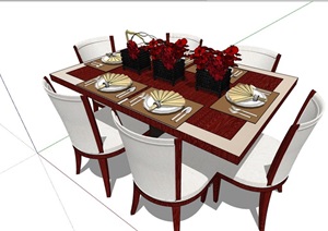 某现代室内完整的桌椅组合SU(草图大师)模型