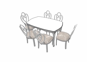 详细的完整室内桌椅组合SU(草图大师)模型