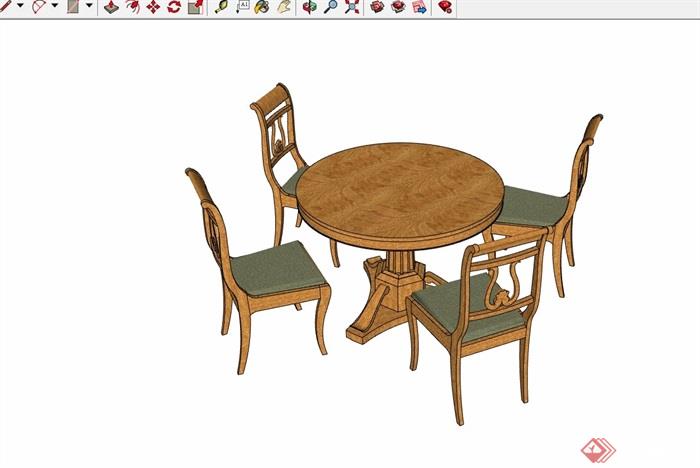 简欧风格圆形餐桌椅组合su模型