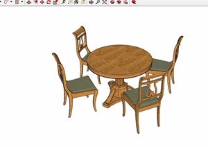 简欧风格圆形餐桌椅组合SU(草图大师)模型