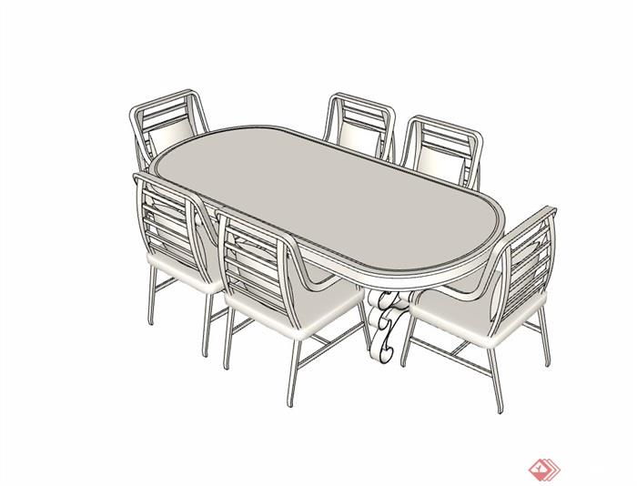 某完整的详细独特桌椅组合su模型