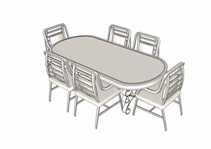某完整的详细独特桌椅组合SU(草图大师)模型