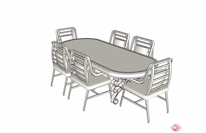 某完整的详细独特桌椅组合su模型