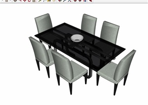 某现代风格详细的完整桌椅组合SU(草图大师)模型