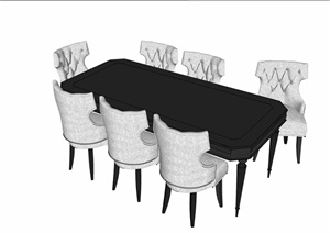 欧式风格完整的独特桌椅组合SU(草图大师)模型