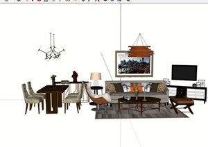 详细的完整现代餐桌椅沙发茶几SU(草图大师)模型