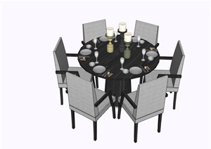 圆形餐桌椅素材设计SU(草图大师)模型