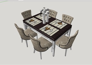 现代整体详细餐桌椅素材设计SU(草图大师)模型
