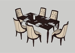 完整的简欧风格独特餐桌椅素材设计SU(草图大师)模型